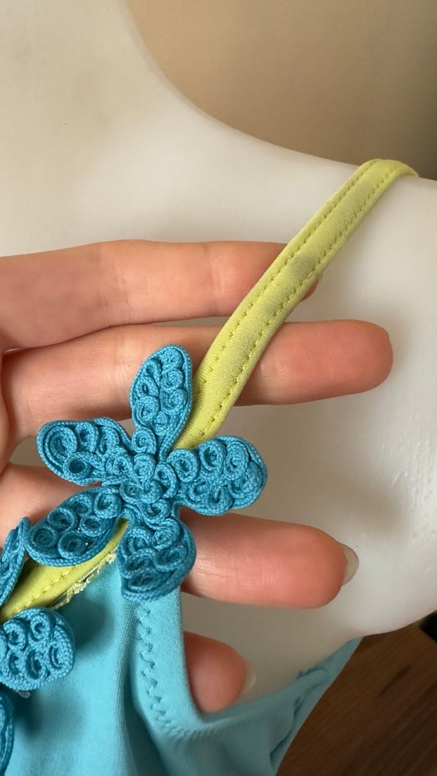 İnce Askılı Turkuaz Boncuklu Kadın Mayo - Görsel 3