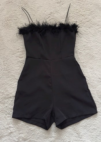 Siyah Tüylü Askılı Mini Tulum - Görsel 3