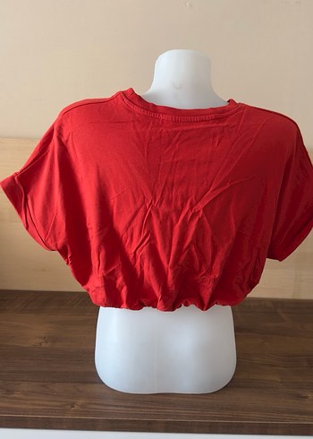 Kırmızı Kısa Kollu Crop Top - Görsel 3