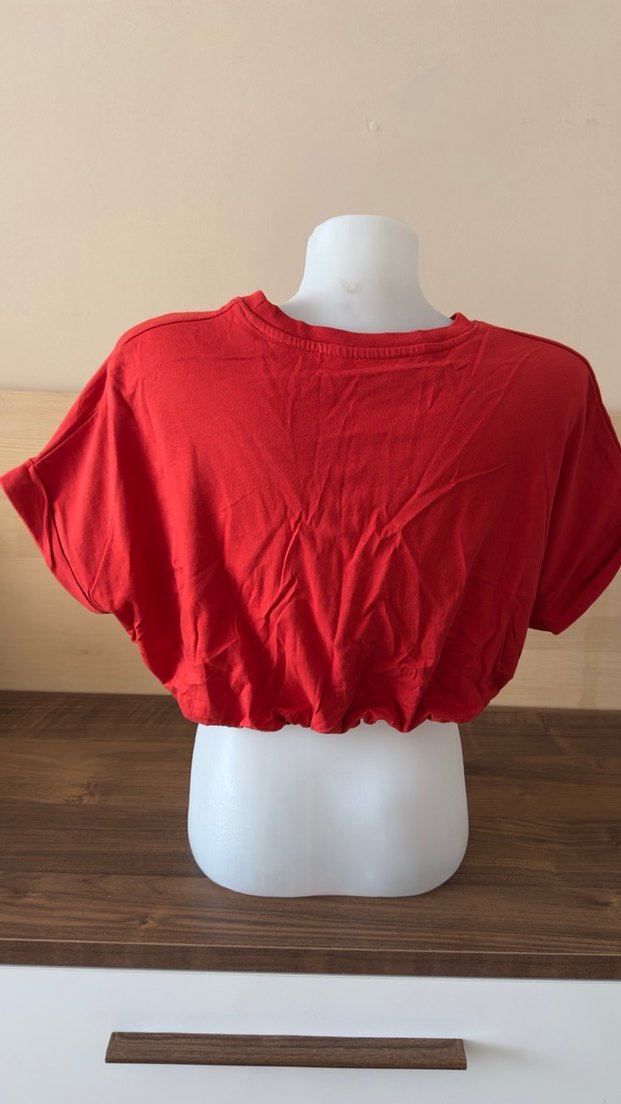 Kırmızı Kısa Kollu Crop Top - Görsel 3