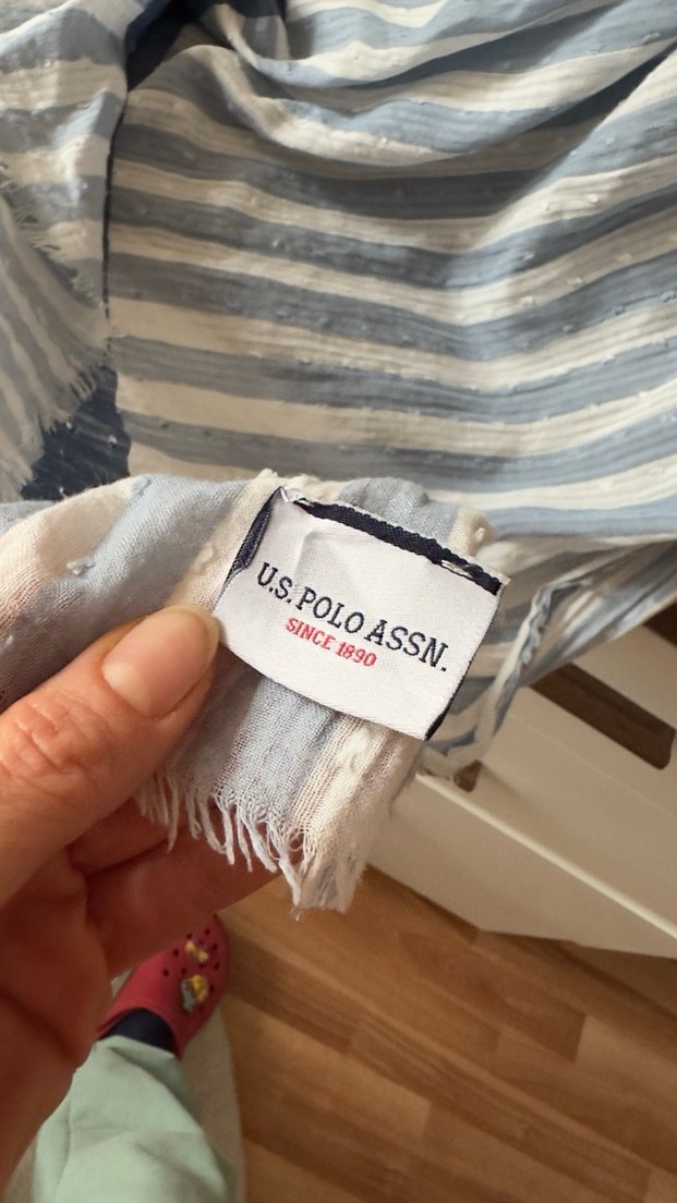Bohem Gri Mavi Çizgili Drapeli Kadın Şal - Görsel 4