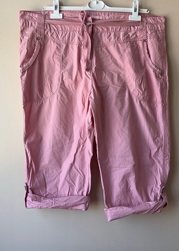 Pembe Midi Keten Rahat Kesim Kadın Pantolon