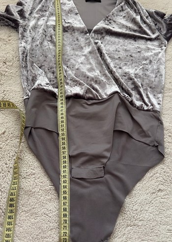 Uzun Kollu V Yakalı Gri Tie-Dye Mini Bodysuit - Görsel 7