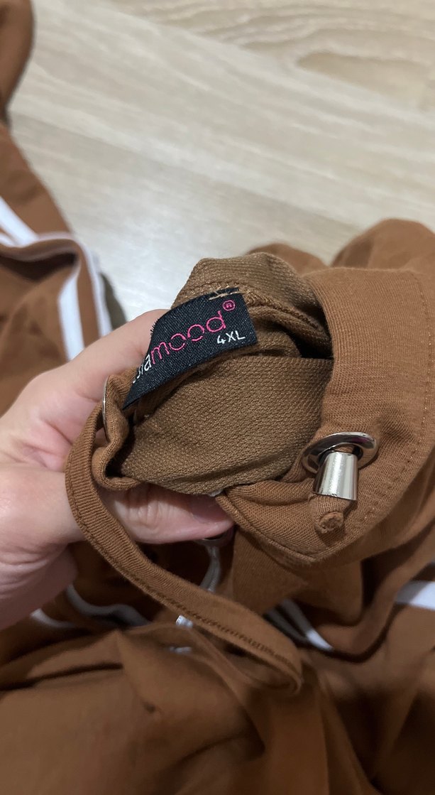 Kadın Kahverengi Uzun Kollu Kapüşonlu Spor kap ferace pardesü - Görsel 5