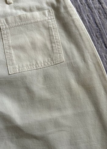 40 Beden ten rengi Renk Vintage Bej Midi Keten Etek