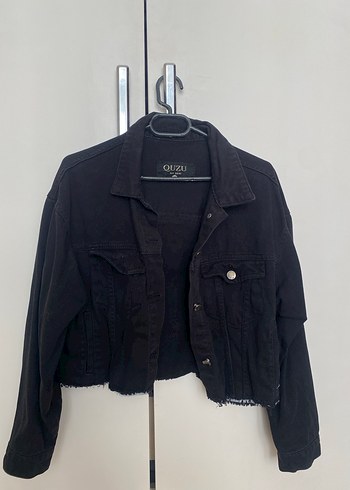 Quzu Quzu Düğmeli Siyah Kadın Denim Mont