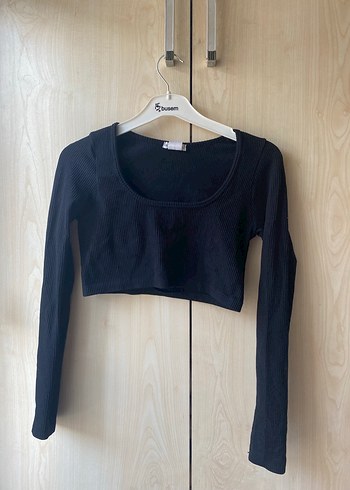 Addax Siyah Uzun Kollu Crop Top