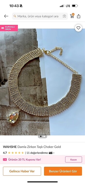 WAHSHE Damla ve İki parçalı Zirkon Taşlı Choker kolye