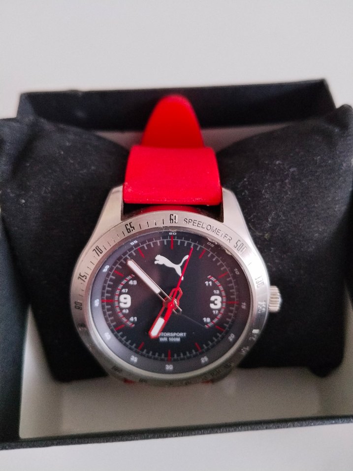 Gri Kasa Kırmızı Kayışlı Erkek Biker Saat - Görsel 2