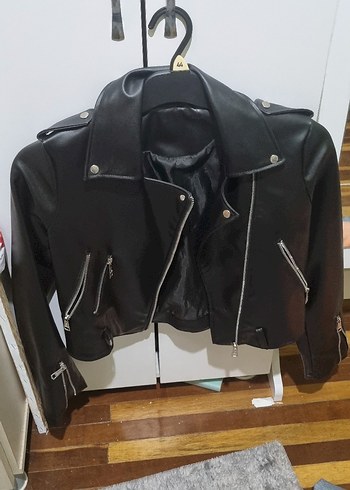 Siyah Kadın Deri Biker Ceket
