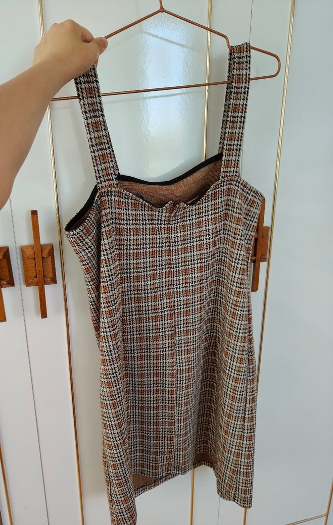 Kahverengi Ekoseli Kadın Elbise - Görsel 2