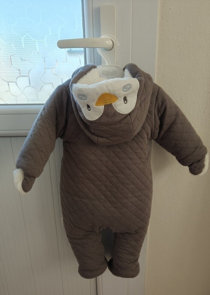 Erkek Bebek Penguen Kapşonlu içi wellsoft tulum - Görsel 2
