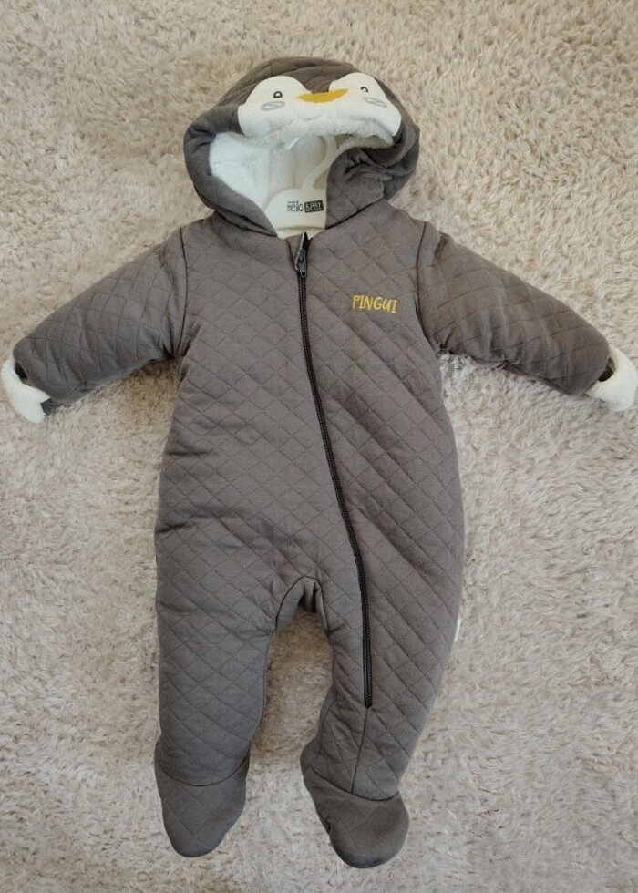 Erkek Bebek Penguen Kapşonlu içi wellsoft tulum - Görsel 3