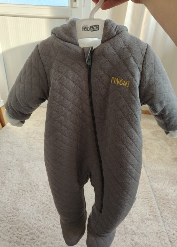 Erkek Bebek Penguen Kapşonlu içi wellsoft tulum - Görsel 4