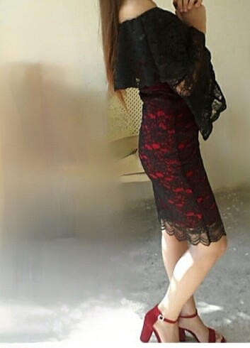 Kısa Dantel İşlemeli Elbise - Görsel 5