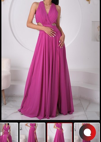 Pembe Drapeli Uzun Abiye Elbise - Görsel 6