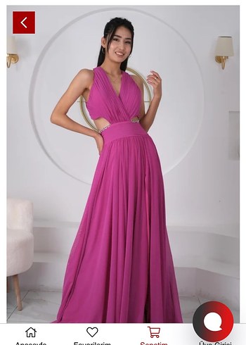 Pembe Drapeli Uzun Abiye Elbise - Görsel 4