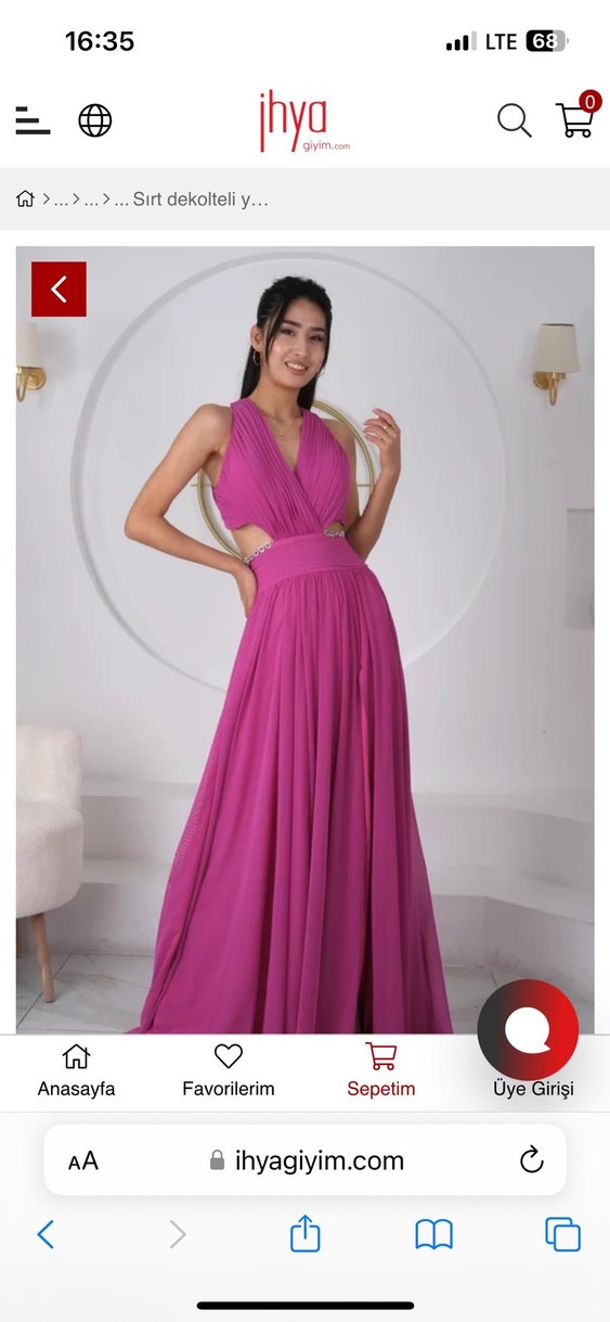 Pembe Drapeli Uzun Abiye Elbise - Görsel 4