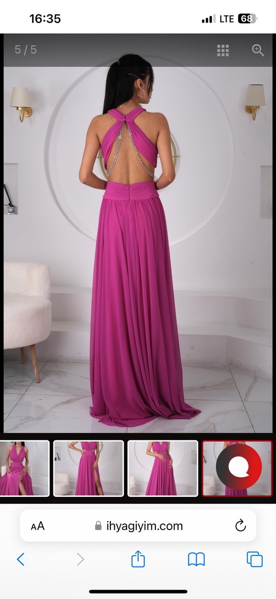 Pembe Drapeli Uzun Abiye Elbise - Görsel 5