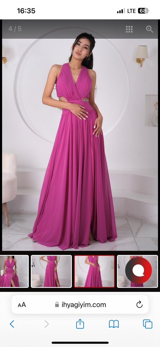 Pembe Drapeli Uzun Abiye Elbise - Görsel 3