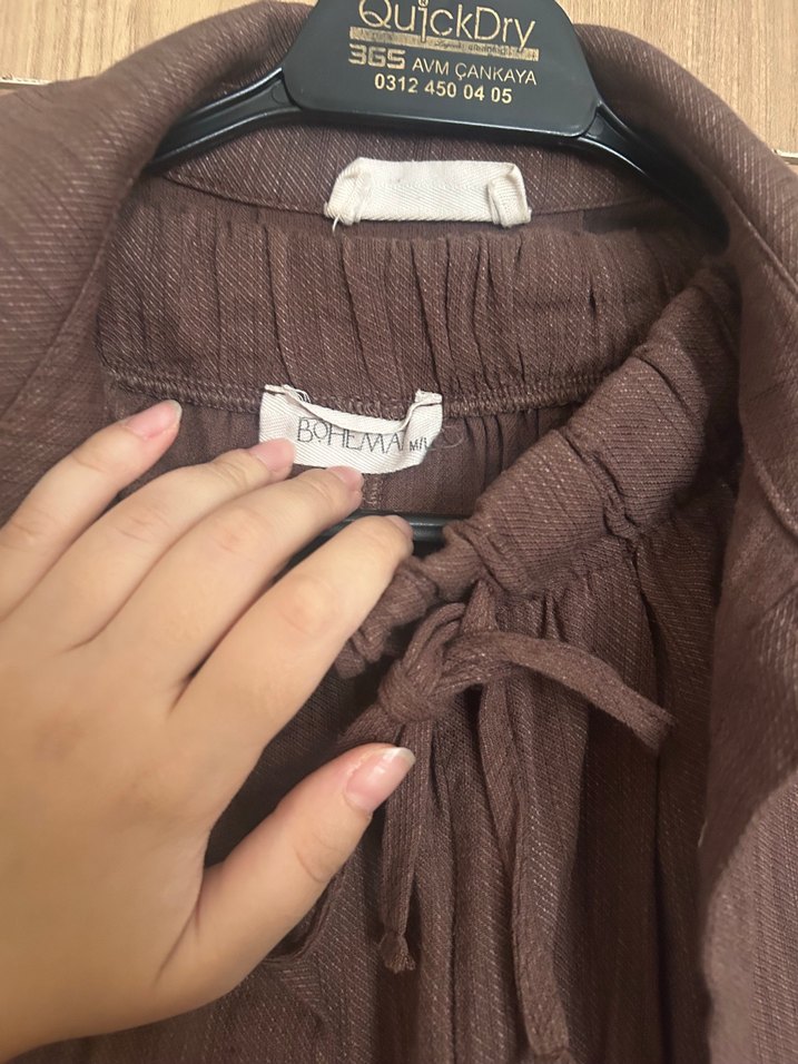 Kadın Bohem Keten Rahat Kahverengi Pantolon - Görsel 3