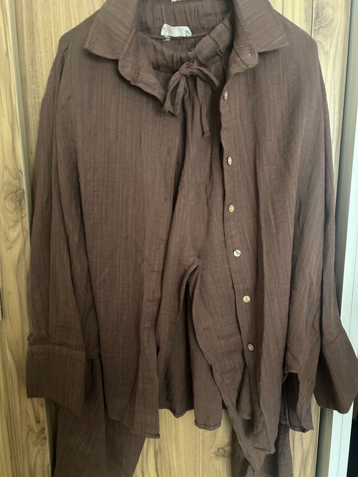 Kadın Bohem Keten Rahat Kahverengi Pantolon - Görsel 2