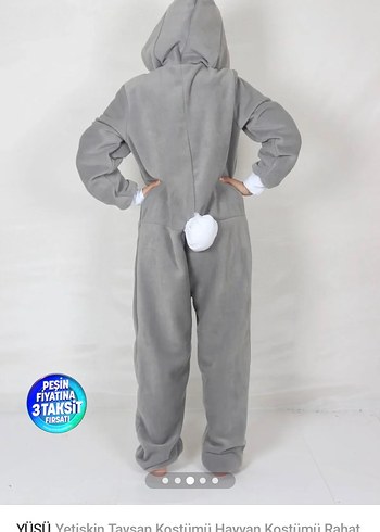 Gri Tavşan Kostümü Pijama Tulum - Görsel 2