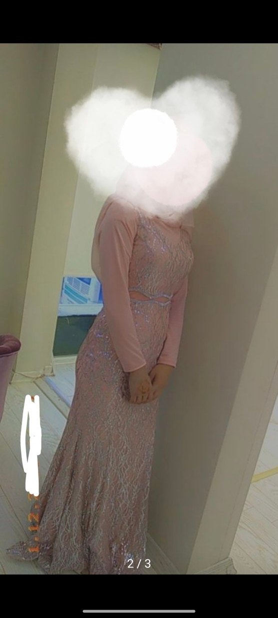 Pembe V Yaka Uzun Kollu Drapeli Abiye satılık - Görsel 3