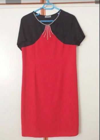 Mavi Uzun Kollu Salaş Kadın Elbise +Kırmızı büyük beden - Görsel 2