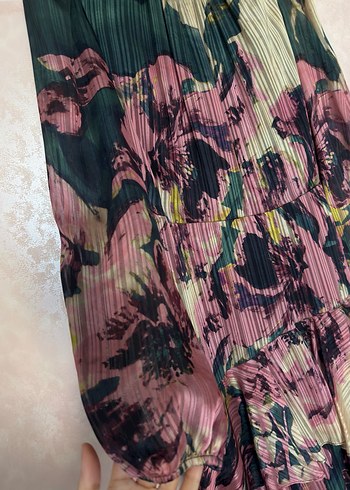 Piliseli Yüksek Yakalı Bohem Uzun Elbise - Görsel 5