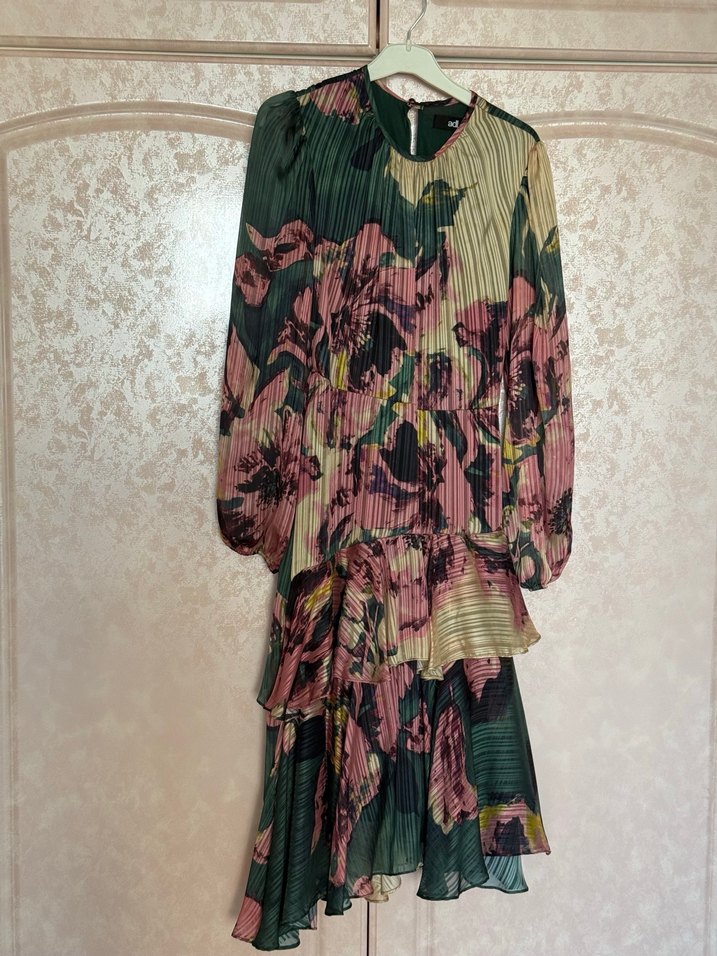 Piliseli Yüksek Yakalı Bohem Uzun Elbise - Görsel 3