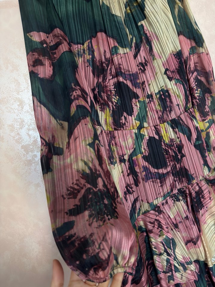 Piliseli Yüksek Yakalı Bohem Uzun Elbise - Görsel 5