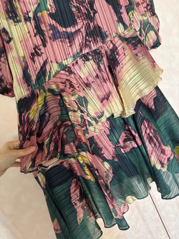 Piliseli Yüksek Yakalı Bohem Uzun Elbise - Görsel 4