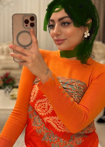 Turuncu Düğmeli Uzun Kollu Triko Kazak - Görsel 2