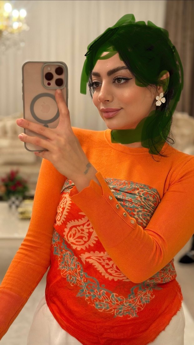 Turuncu Düğmeli Uzun Kollu Triko Kazak - Görsel 2