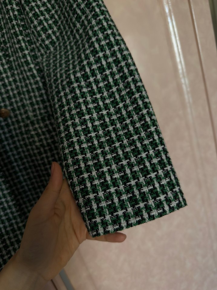 Düğmeli Koyu Yeşil Kareli Kadın Blazer - Görsel 3