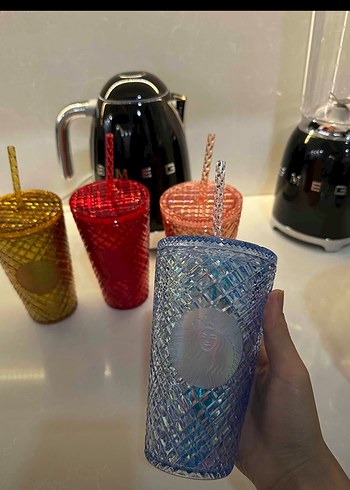 Mavi Dokulu Starbucks Bardak ve Pipet - Görsel 2