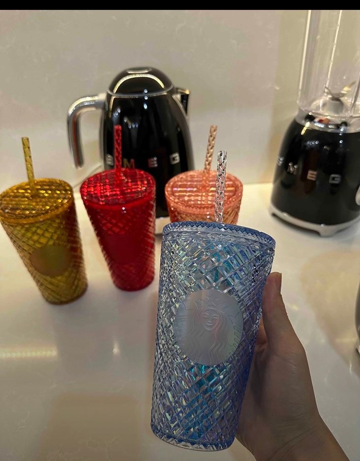 Mavi Dokulu Starbucks Bardak ve Pipet - Görsel 2