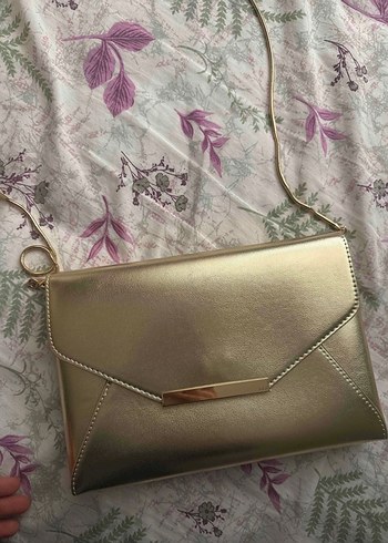 Kadın Altın Renk Parlak Deri Clutch Çanta - Görsel 3