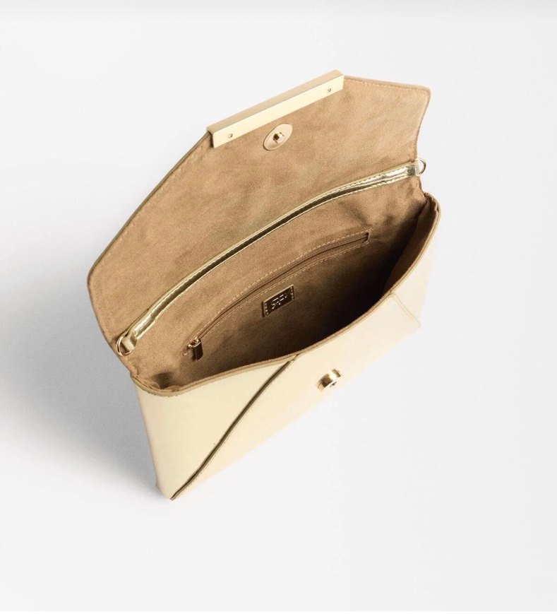 Kadın Altın Renk Parlak Deri Clutch Çanta - Görsel 2