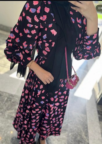 Pembe Desenli Uzun Salaş Elbise - Görsel 2