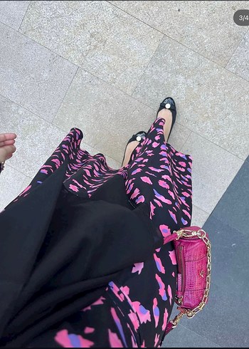 Pembe Desenli Uzun Salaş Elbise - Görsel 4