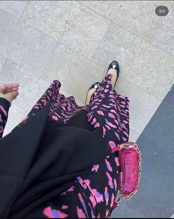 Pembe Desenli Uzun Salaş Elbise - Görsel 4