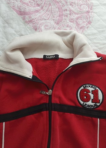 Sabra Renkli Nakışlı Kırmızı Fermuarlı Kadın Ceket