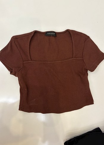 Kahverengi Kısa Kollu Crop Top