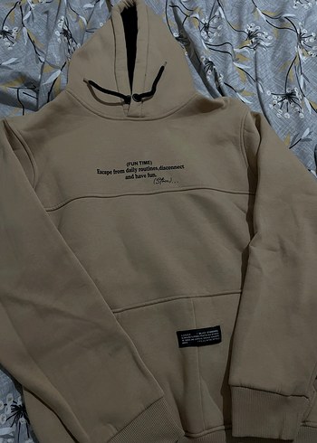 Diğer Bej Kapüşonlu Oversize Sweatshirt
