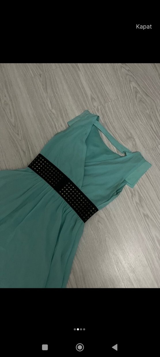 Kemer Detaylı Turkuaz Kız Elbisesi - Görsel 2