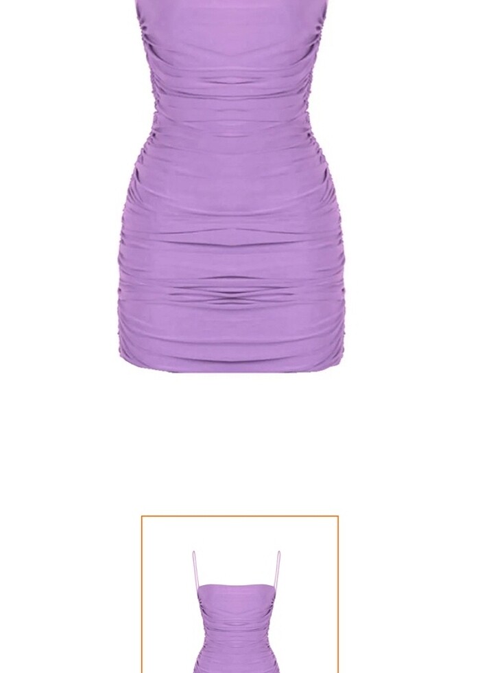 lila drapeli askılı mini elbise - Görsel 4