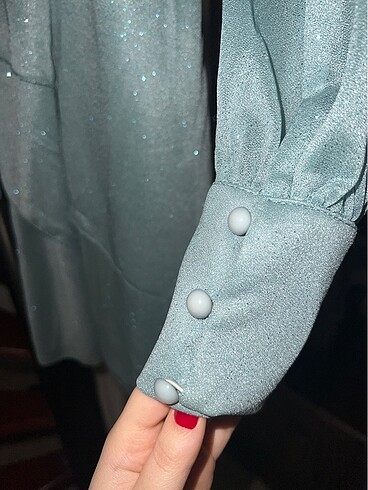 kolları transparan tül simli abiye - Görsel 5