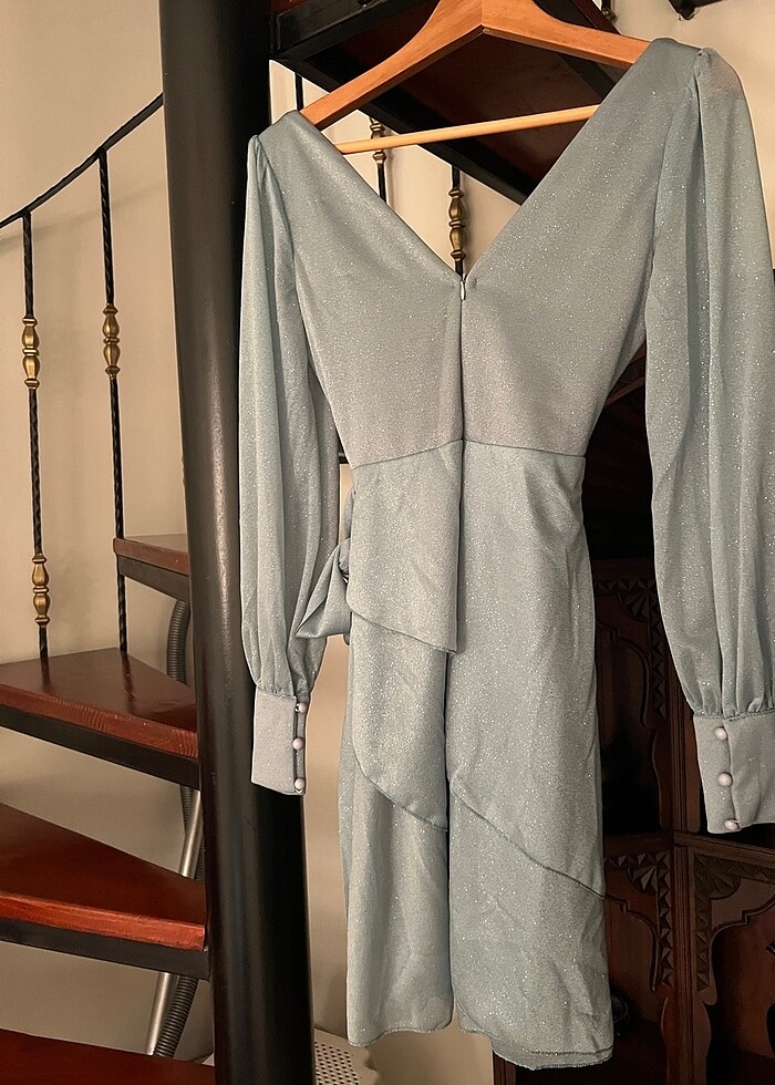 kolları transparan tül simli abiye - Görsel 4